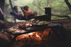 Matlagning utomhus i skogen